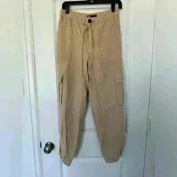 Zara Beige Cargo Joggers Size Extra Small - Picture 1 of 10